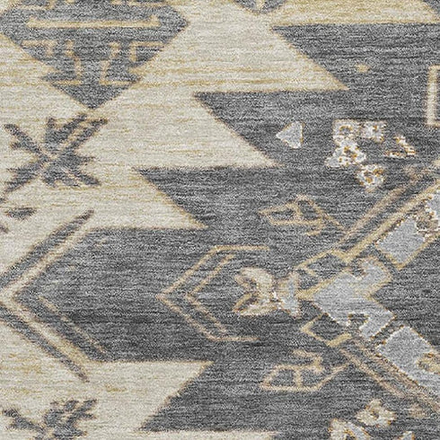 9' X 12' Beige Charcoal And Gray Tribal Washable Area Rug With UV Protection