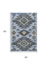 5' X 8' Blue Charcoal And Gray Tribal Washable Area Rug With UV Protection