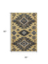 5' X 8' Gold Charcoal And Gray Tribal Washable Area Rug With UV Protection