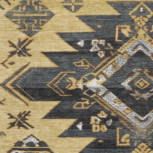 5' X 8' Gold Charcoal And Gray Tribal Washable Area Rug With UV Protection