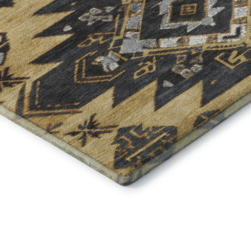 8' X 10' Gold Charcoal And Gray Tribal Washable Area Rug With UV Protection