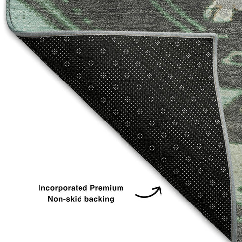 5' X 8' Mint Green Charcoal And Gray Tribal Washable Area Rug With UV Protection