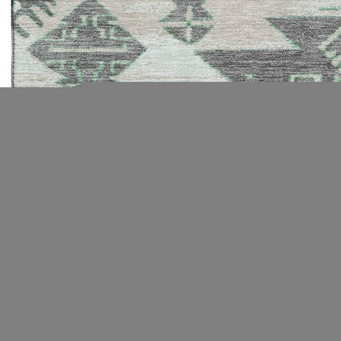 5' X 8' Mint Green Charcoal And Gray Tribal Washable Area Rug With UV Protection