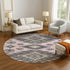 8' Pink Charcoal And Gray Tribal Washable Round Rug With UV Protection