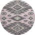 8' Pink Charcoal And Gray Tribal Washable Round Rug With UV Protection