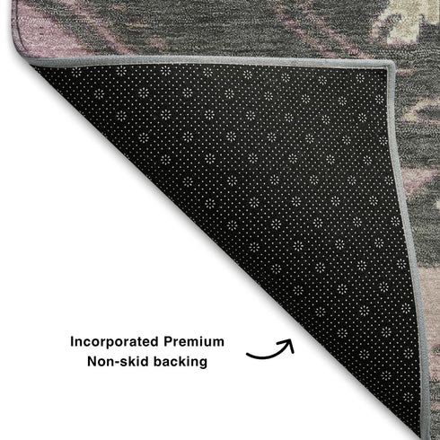 8' Pink Charcoal And Gray Tribal Washable Round Rug With UV Protection
