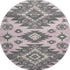 8' Pink Charcoal And Gray Tribal Washable Round Rug With UV Protection