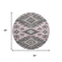 8' Pink Charcoal And Gray Tribal Washable Round Rug With UV Protection