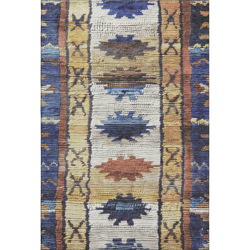 5' X 8' Gold Copper And Ivory Tribal Washable Area Rug With UV Protection