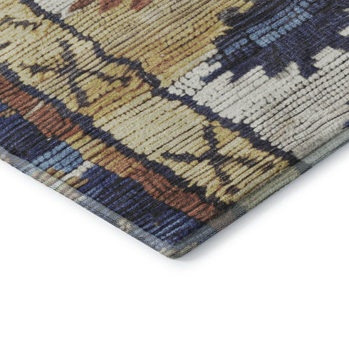 5' X 8' Gold Copper And Ivory Tribal Washable Area Rug With UV Protection