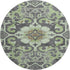 8' Artichoke Green Charcoal And Gray Floral Medallion Washable Round Rug With UV Protection