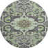 8' Artichoke Green Charcoal And Gray Floral Medallion Washable Round Rug With UV Protection