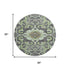 8' Artichoke Green Charcoal And Gray Floral Medallion Washable Round Rug With UV Protection