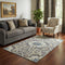 5' X 8' Beige Charcoal And Blue Floral Medallion Washable Area Rug With UV Protection