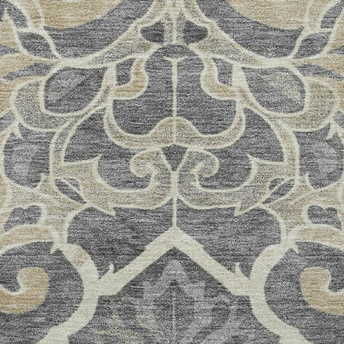 5' X 8' Beige Charcoal And Blue Floral Medallion Washable Area Rug With UV Protection