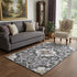 5' X 8' Purple Ivory And Charcoal Floral Medallion Washable Area Rug With UV Protection