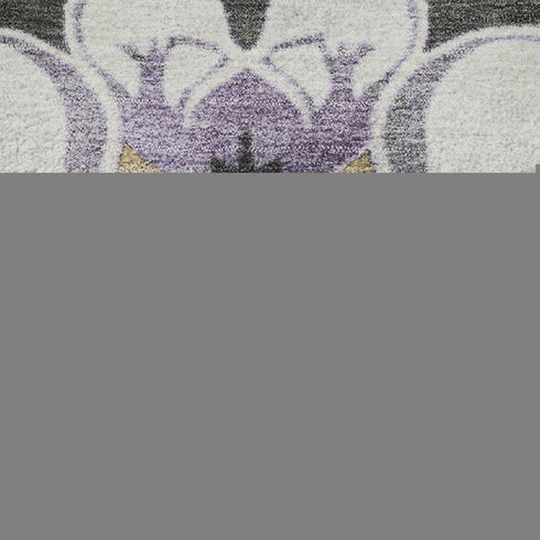 5' X 8' Purple Ivory And Charcoal Floral Medallion Washable Area Rug With UV Protection