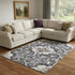 8' X 10' Purple Ivory And Charcoal Floral Medallion Washable Area Rug With UV Protection