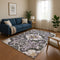 8' X 10' Purple Ivory And Charcoal Floral Medallion Washable Area Rug With UV Protection