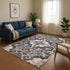8' X 10' Purple Ivory And Charcoal Floral Medallion Washable Area Rug With UV Protection