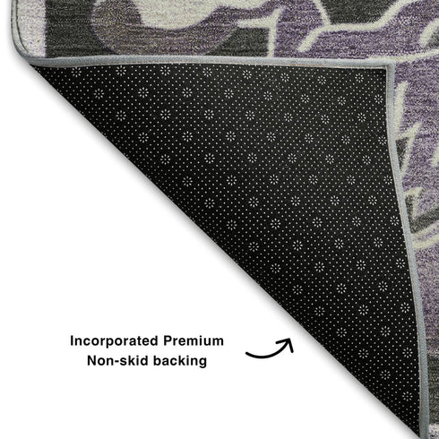 8' X 10' Purple Ivory And Charcoal Floral Medallion Washable Area Rug With UV Protection