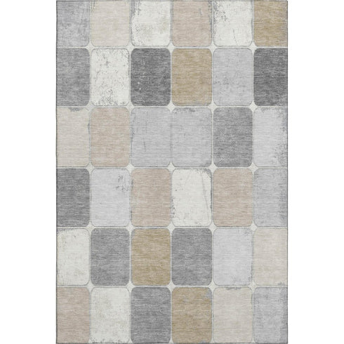 5' X 8' Beige Gray And Silver Geometric Washable Area Rug With UV Protection
