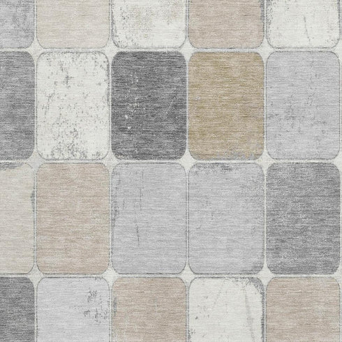 5' X 8' Beige Gray And Silver Geometric Washable Area Rug With UV Protection