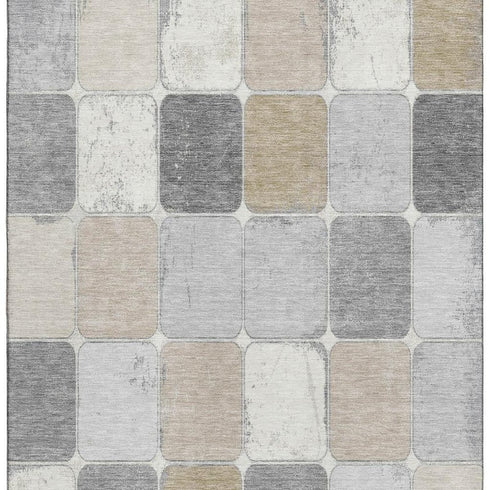 5' X 8' Beige Gray And Silver Geometric Washable Area Rug With UV Protection