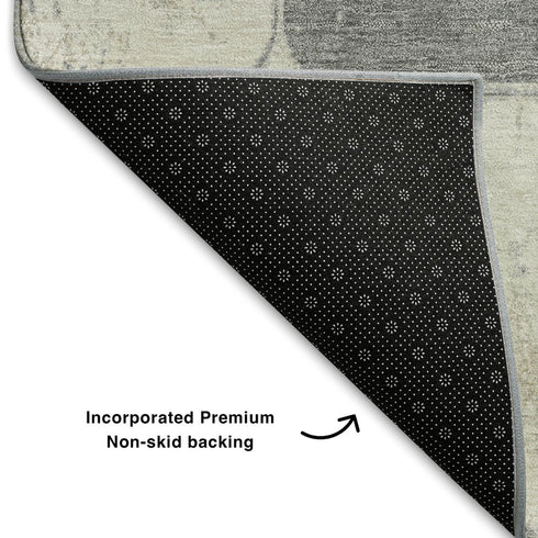 8' X 10' Beige Gray And Silver Geometric Washable Area Rug With UV Protection