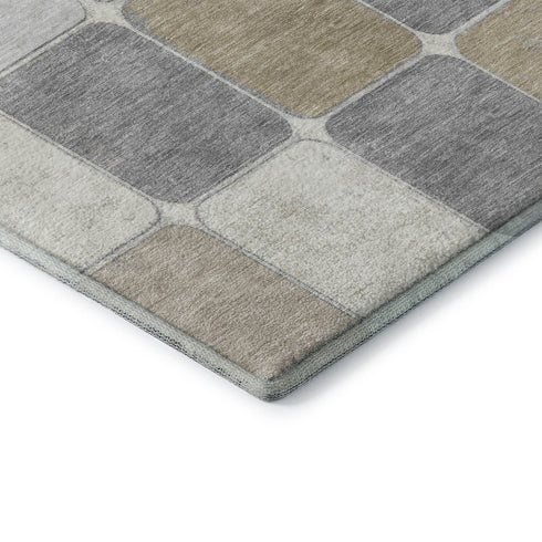 8' X 10' Beige Gray And Silver Geometric Washable Area Rug With UV Protection
