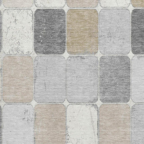 8' X 10' Beige Gray And Silver Geometric Washable Area Rug With UV Protection