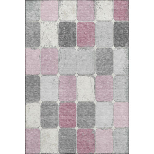 5' X 8' Blush Gray And Silver Geometric Washable Area Rug With UV Protection