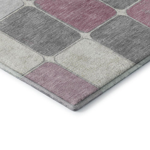5' X 8' Blush Gray And Silver Geometric Washable Area Rug With UV Protection