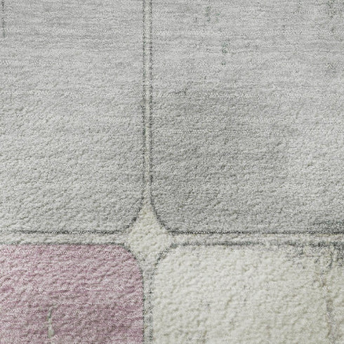 5' X 8' Blush Gray And Silver Geometric Washable Area Rug With UV Protection