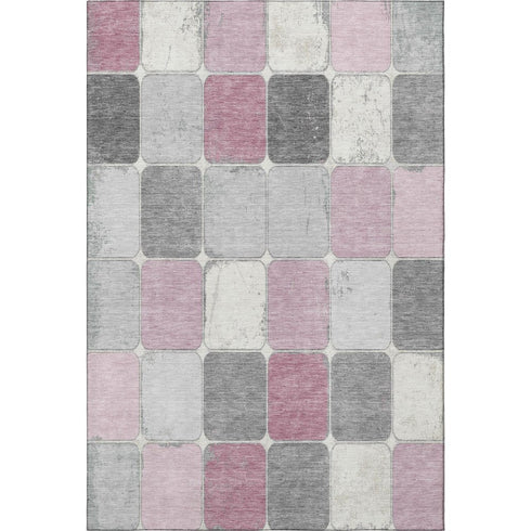 5' X 8' Blush Gray And Silver Geometric Washable Area Rug With UV Protection