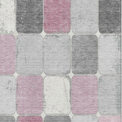 8' X 10' Blush Gray And Silver Geometric Washable Area Rug With UV Protection