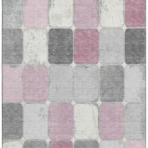 8' X 10' Blush Gray And Silver Geometric Washable Area Rug With UV Protection