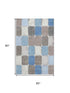 5' X 8' Blue Ivory And Taupe Geometric Washable Area Rug With UV Protection