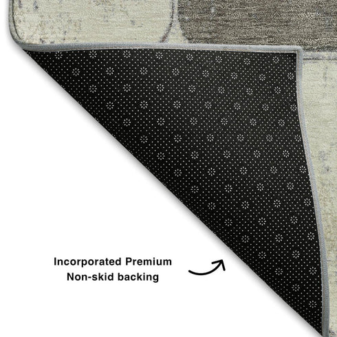 5' X 8' Blue Ivory And Taupe Geometric Washable Area Rug With UV Protection
