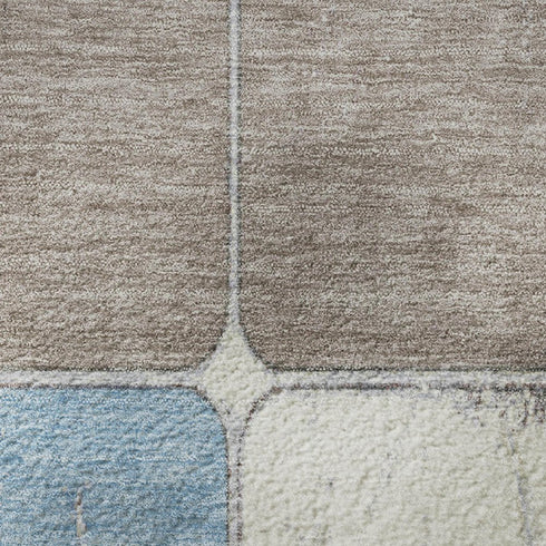 5' X 8' Blue Ivory And Taupe Geometric Washable Area Rug With UV Protection