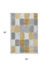 5' X 8' Gold Gray And Ivory Geometric Washable Area Rug With UV Protection