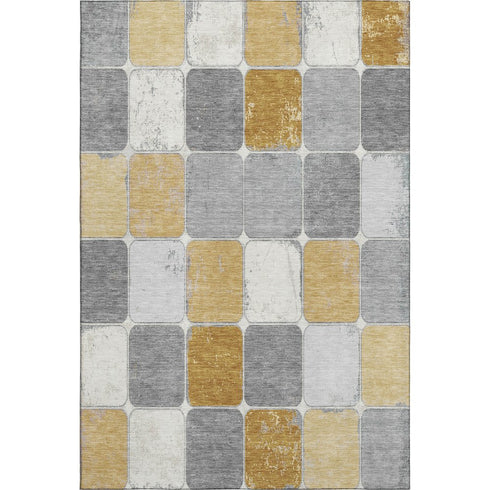 5' X 8' Gold Gray And Ivory Geometric Washable Area Rug With UV Protection