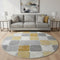8' Gold Gray And Ivory Geometric Washable Round Rug With UV Protection