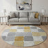 8' Gold Gray And Ivory Geometric Washable Round Rug With UV Protection
