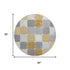8' Gold Gray And Ivory Geometric Washable Round Rug With UV Protection