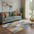 5' X 8' Rust Blue And Ivory Geometric Washable Area Rug With UV Protection