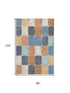 8' X 10' Rust Blue And Ivory Geometric Washable Area Rug With UV Protection