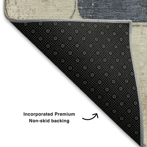 8' X 10' Rust Blue And Ivory Geometric Washable Area Rug With UV Protection