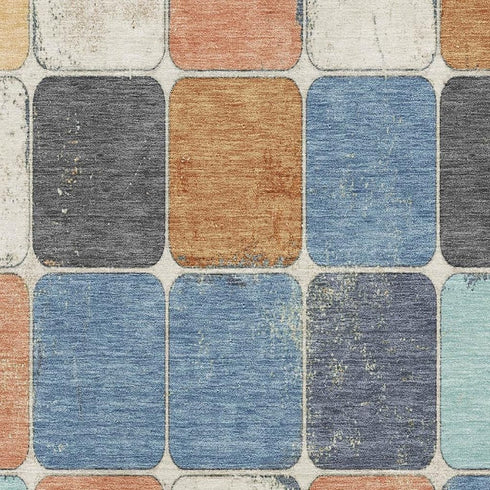 8' X 10' Rust Blue And Ivory Geometric Washable Area Rug With UV Protection