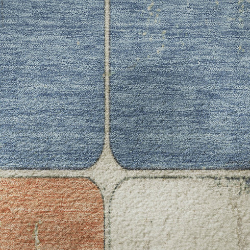 9' X 12' Rust Blue And Ivory Geometric Washable Area Rug With UV Protection